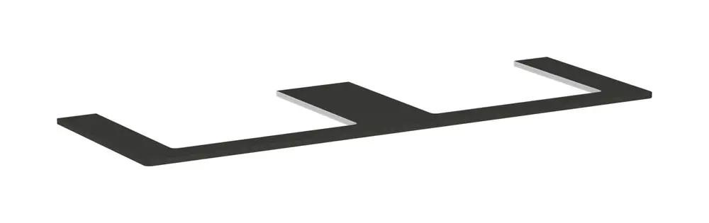 Schwarze Konsole von Hansgrohe mit zwei Ausschnitten, flache Form ohne sichtbare Befestigungen, geeignet für den Einsatz mit Aufsatzwaschtischen.